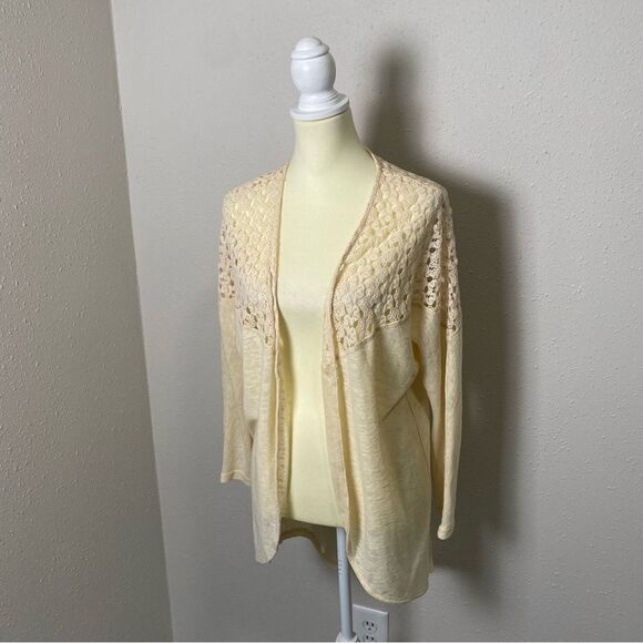 Umgee Boho Coastal Cream Open Front Crochet Knit Cardigan Women's Size Small - Picture 4 of 13